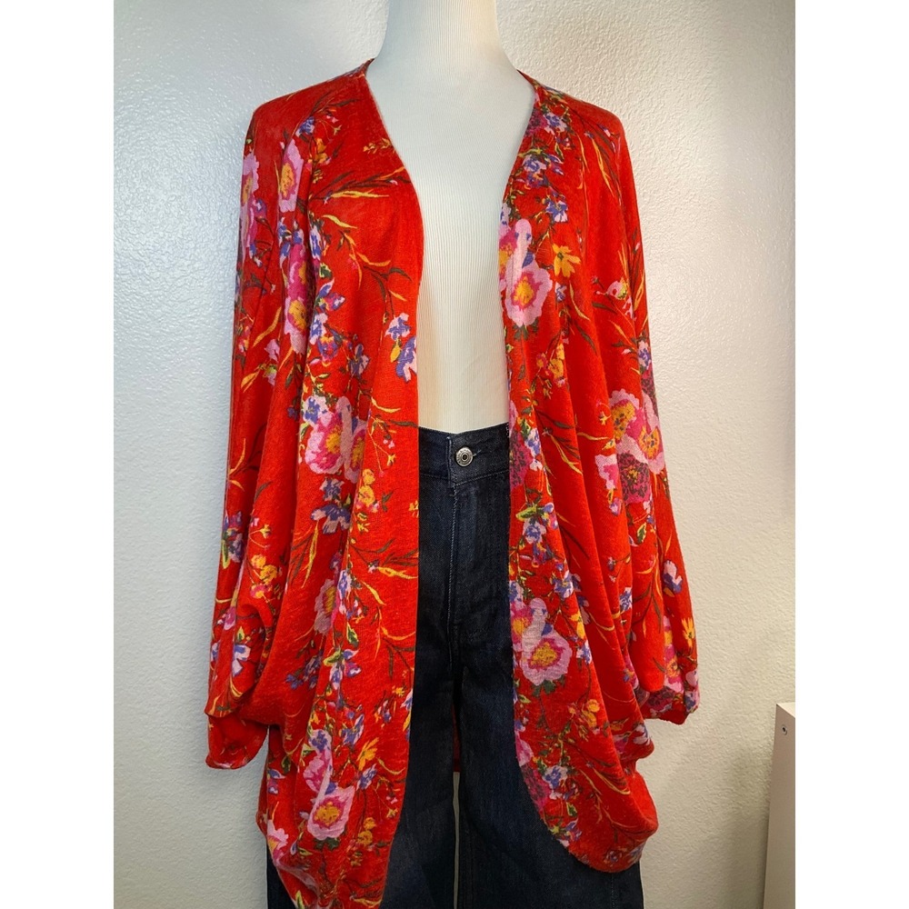 Gilli Floral Print Open Front Cardigan Bohemian Duster Lightweight Red‎